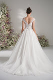 A-line Lllusion Neck Full Lace Luxury Mesh Wedding Dress With Court Train