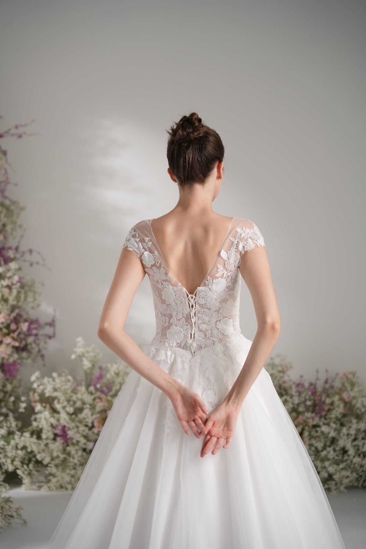 A-line Lllusion Neck Full Lace Luxury Mesh Wedding Dress With Court Train