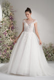 A-line Lllusion Neck Full Lace Luxury Mesh Wedding Dress With Court Train