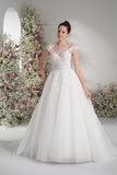 A-line Lllusion Neck Full Lace Luxury Mesh Wedding Dress With Court Train