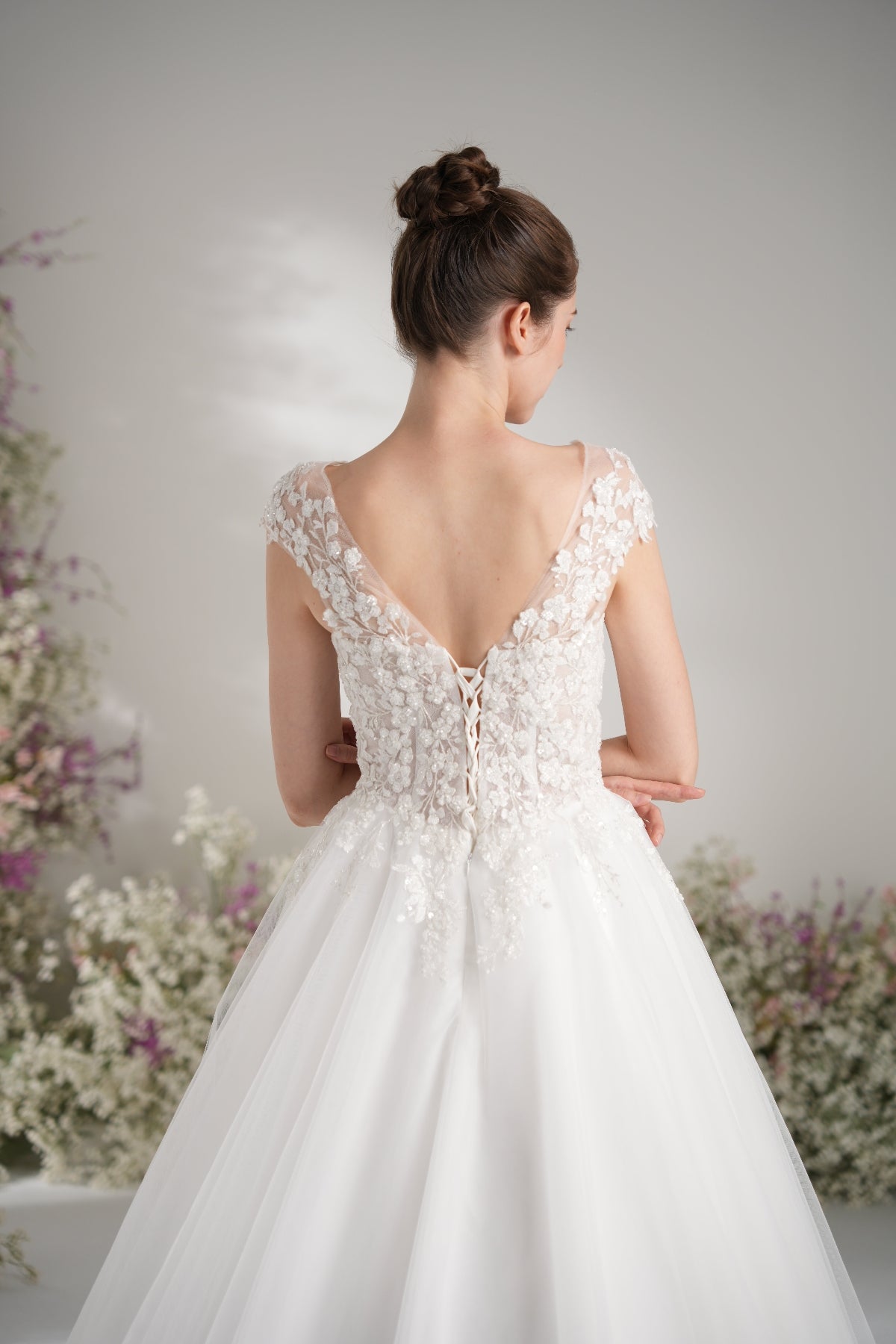 A-line Lllusion Neck Heavy Beading And Full Lace Mesh Elegant Wedding Dress With Court Train