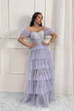 A-line Off-The-Shoulder Sleeveless Floor-Length Ruche Beading Prom Dress