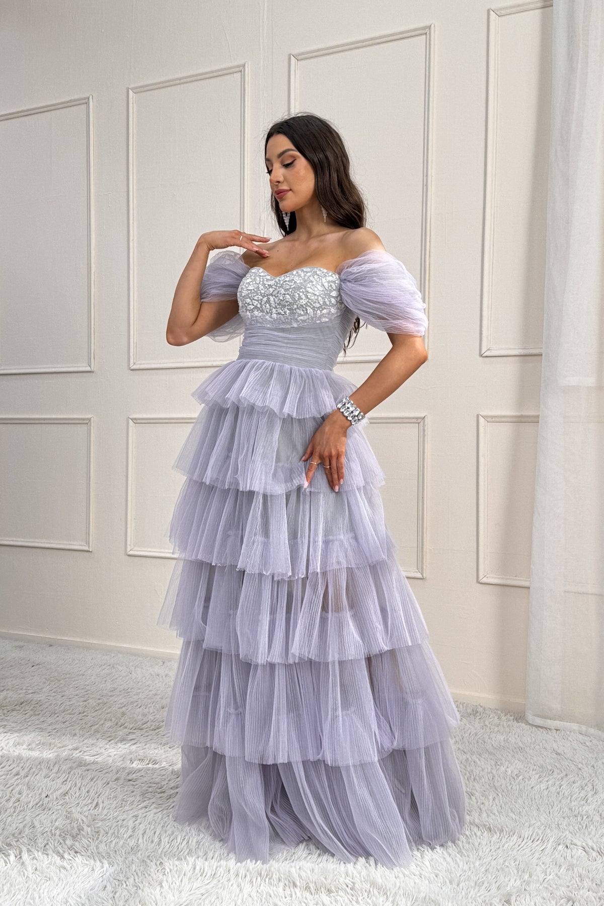 A-line Off-The-Shoulder Sleeveless Floor-Length Ruche Beading Prom Dress