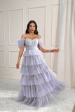 A-line Off-The-Shoulder Sleeveless Floor-Length Ruche Beading Prom Dress