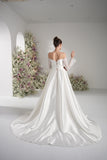 A-line Sweetheart Long Sleeve Satin Simple Wedding Dress With Court Train