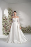 A-line Sweetheart Long Sleeve Satin Simple Wedding Dress With Court Train