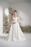 A-line Sweetheart Long Sleeve Satin Simple Wedding Dress With Court Train