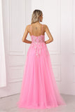 A-line Spaghetti Straps Sleeveless Beading Lace Slit Sequined Mesh/Floor Length Prom Dress