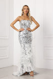 Trumpet/Mermaid Strapless Sleeveless Full Sequins Decorative Wave Ruffles Prom Dress With Court Train