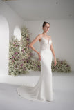 Trumpet/Mermaid Spaghetti Strap Deep V Sleeveless Lace Applique Wedding Dress  With Court Train